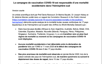 Mortalité associée à la vaccination Covid dans les pays de l’hémisphère sud (communiqué de presse) – Mortality associated with Covid vaccines in Southern hemisphere countries (press release)